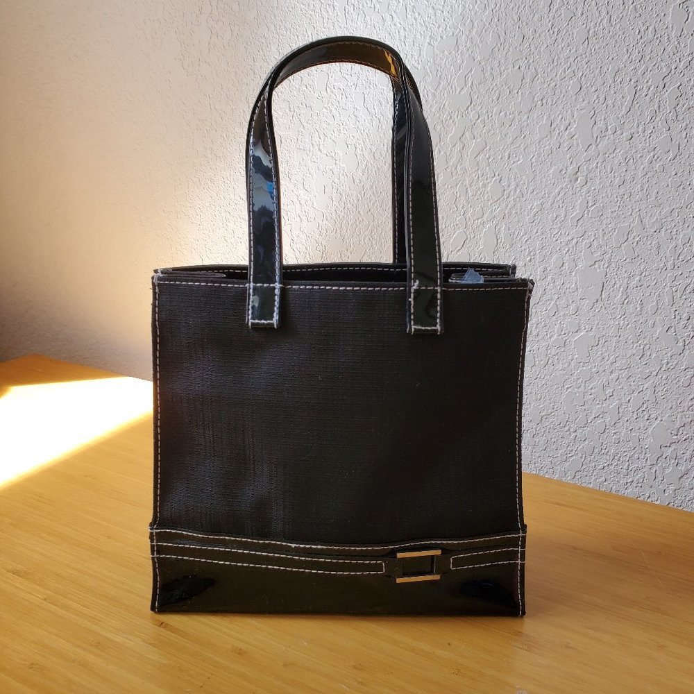 Estée Lauder Black Textured Patent Small Tote Makeup Bag